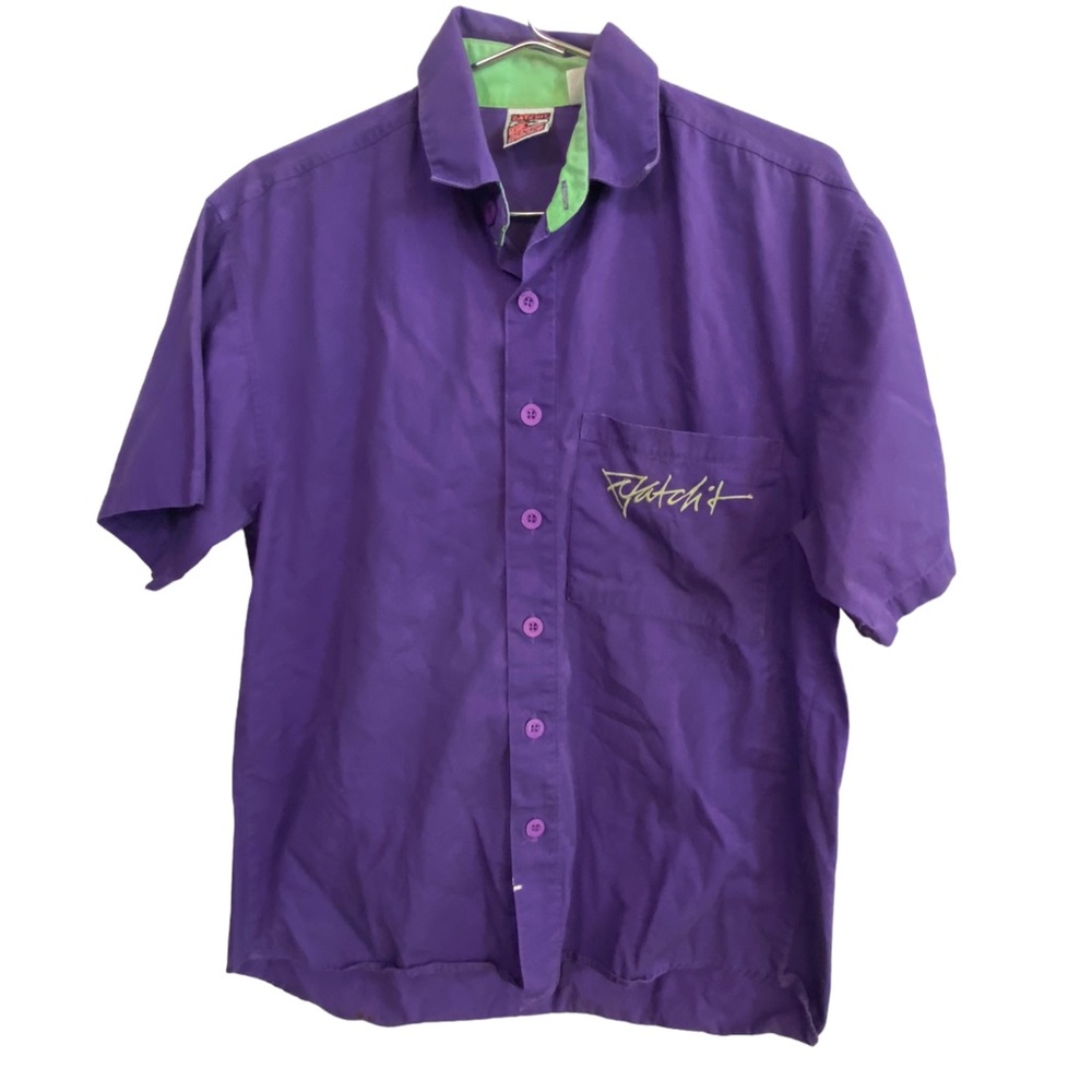 Vintage 90s CATCHIT Purple Green SURF Short Sleeve Button Down Men’s M Shirt